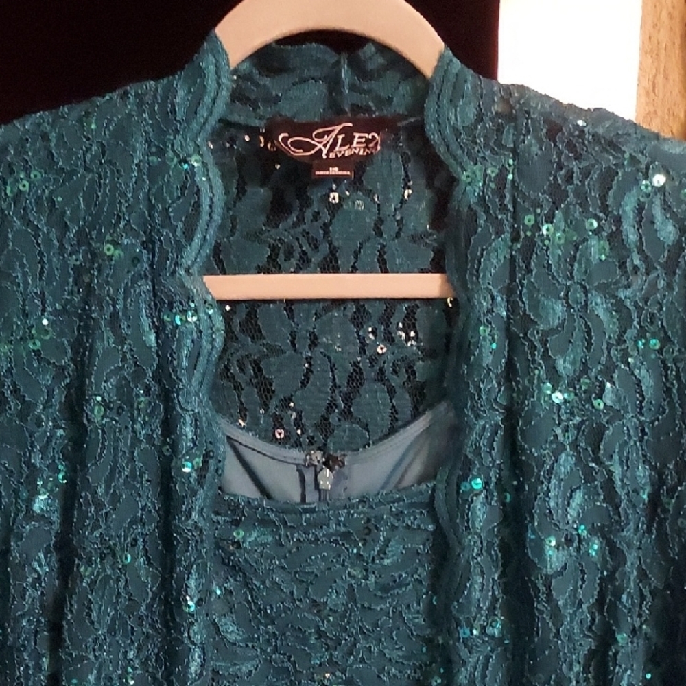 Alex Evenings Teal Lace Dress